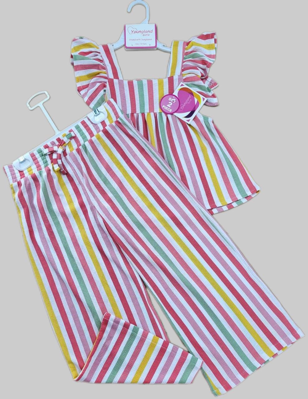 মাল্টি-স্ট্রাইপ রাফেল টপ ও প্যান্ট সেট